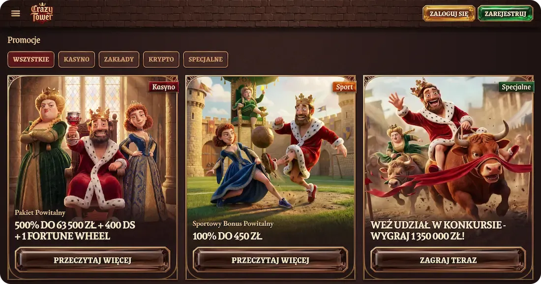 wszystkie bonusy w kasynie crazytower